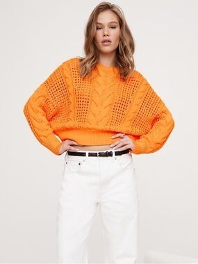 NWOT Banana Republic Cotton Cable-Knit Sweater - Size Large - Clementine Orange